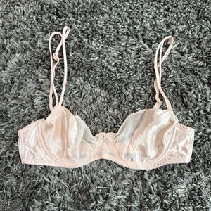 Jezebel Satin and Sheer Unlined Bra in Pink, Size 34B